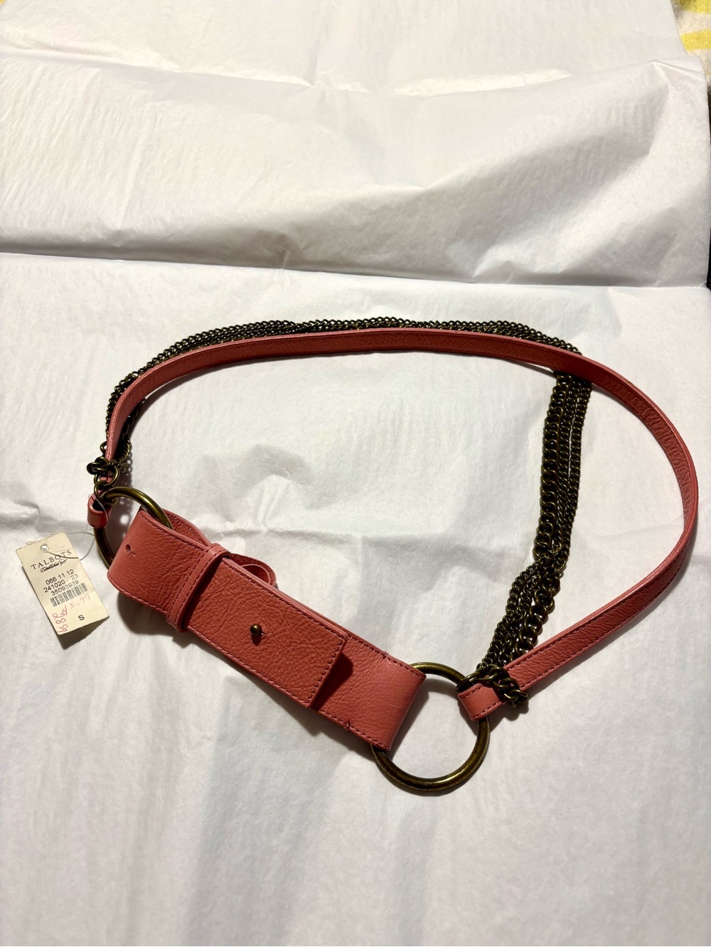 Talbot’s Women's Coral Leather Chain Belt, S, NWT